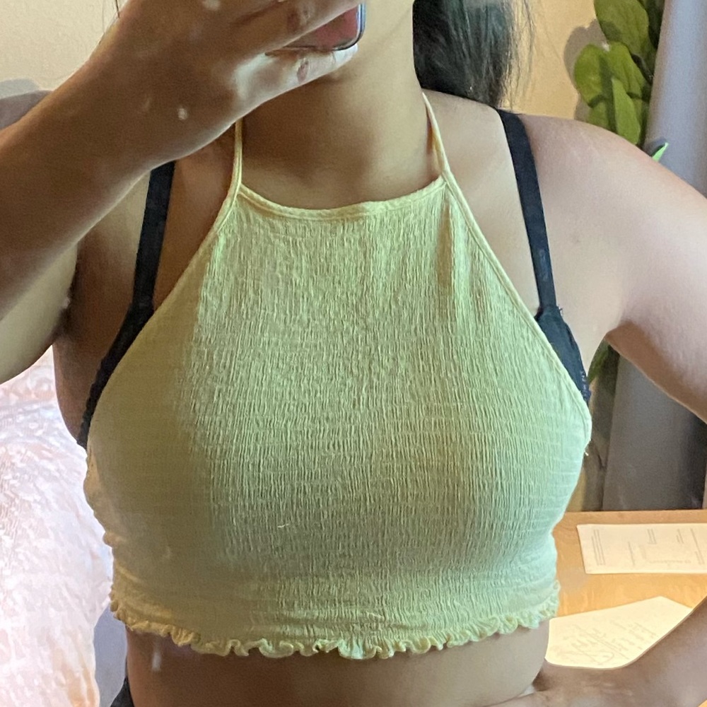 yellow tie back halter crop top